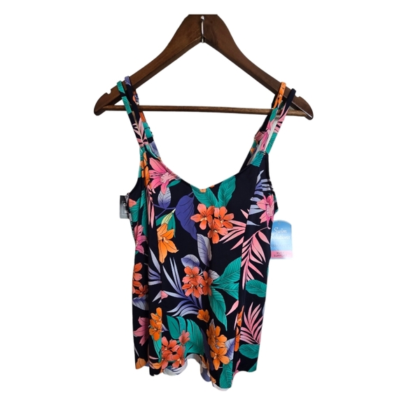 $5 ADD TO BUNDLE Swim Solutions Womens Floral Tankini Top Multicolor 8 BIN X - Picture 1 of 14